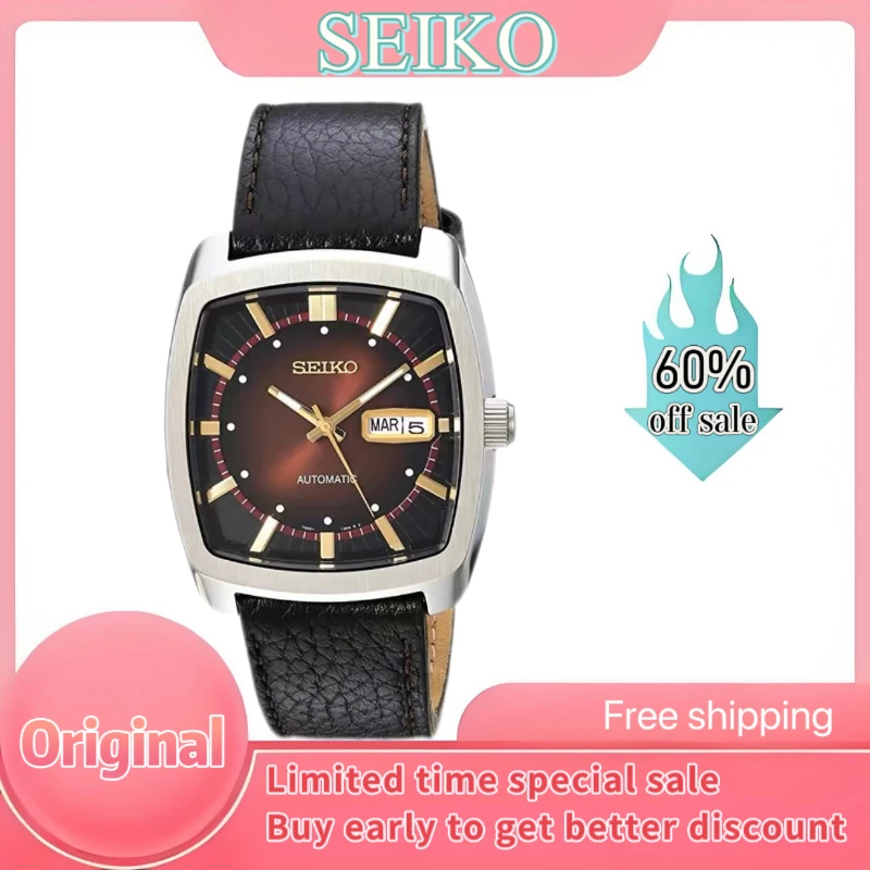 100%Original SEIKO Watch Snkp27 Series Real Automatic Self-Wind Mechanical Tonneau Square Multifunctional Luxury Leather Watches