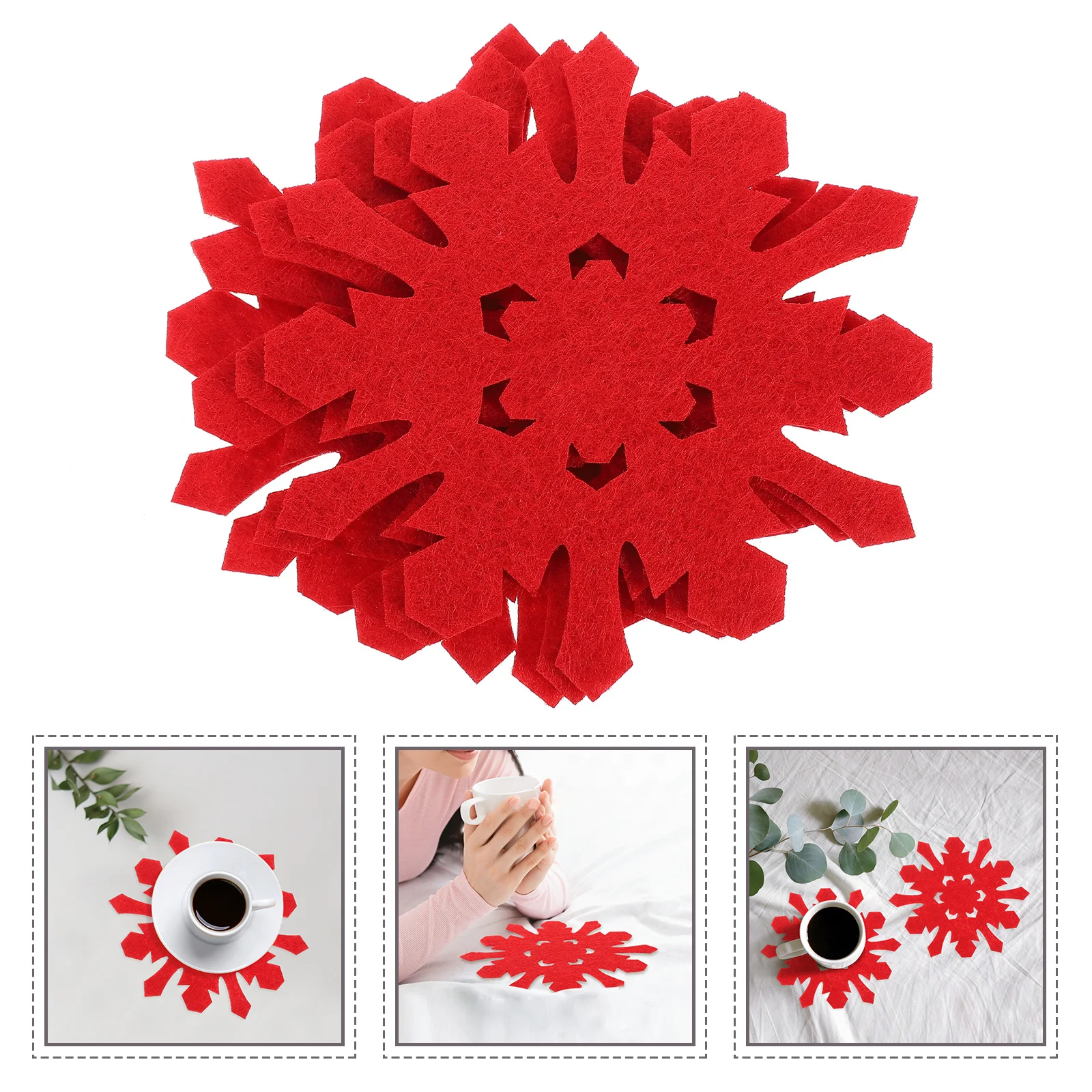 

ASAKKURA 8pcs Christmas Snowflake Felt Drink Pads Anti-Scald Cup Mats Red Holiday Decorative Set