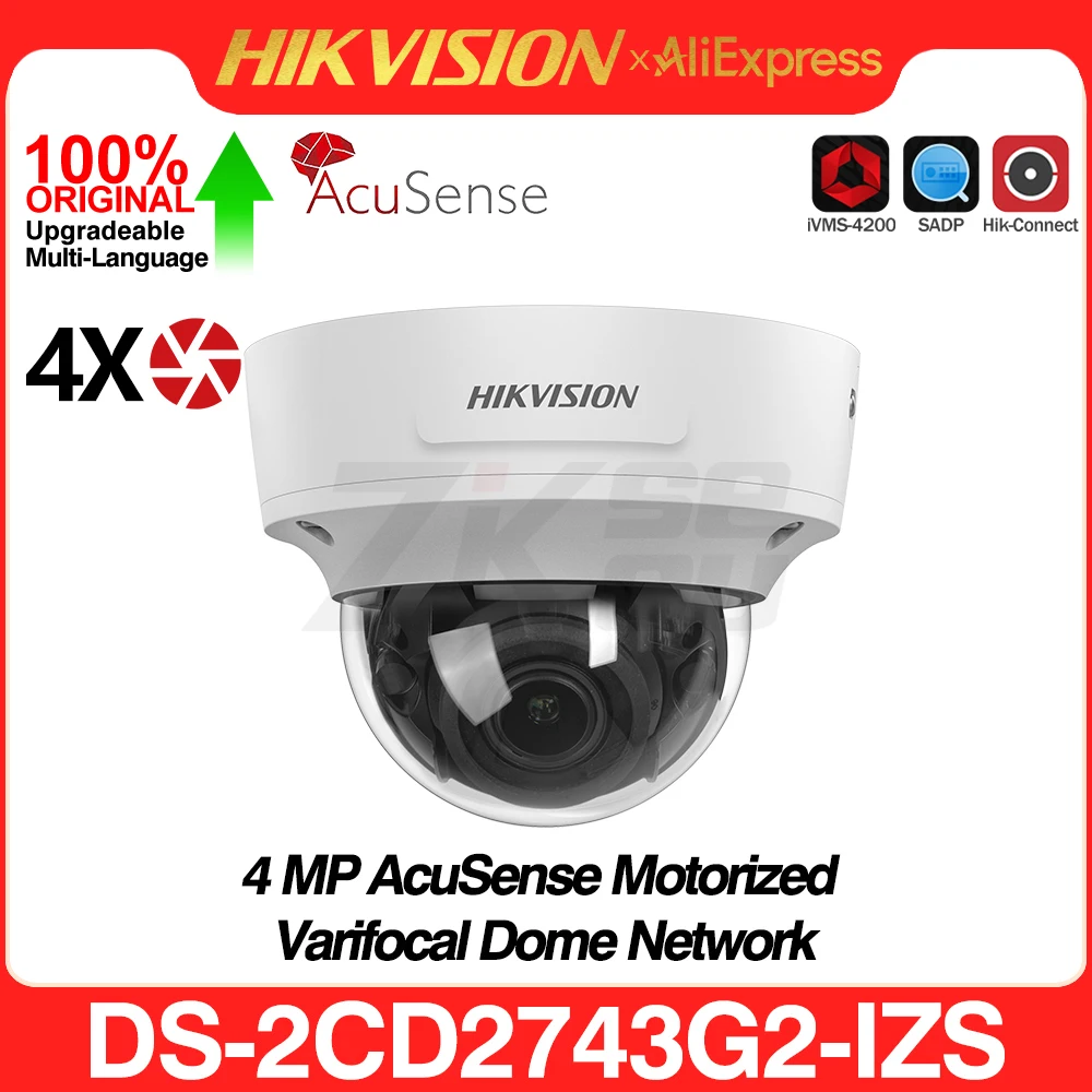 Hikvision Original DS-2CD2743G2-IZS DS-2CD2746G2-IZS 4MP AcuSense 4X ZOOM Motorized Varifocal IP Camera SD Slot POE Alarm I/O