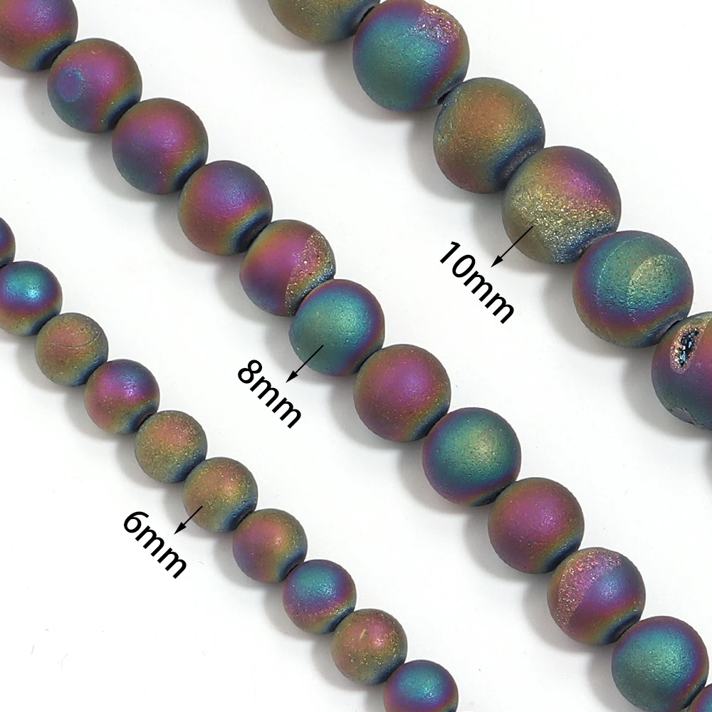 6/8/10 مللي متر متجمد مات الملونة العقيق حجر الخرز قوس قزح اللون الجولة فضفاض الخرز لصنع المجوهرات عقد دي اي واي سوار