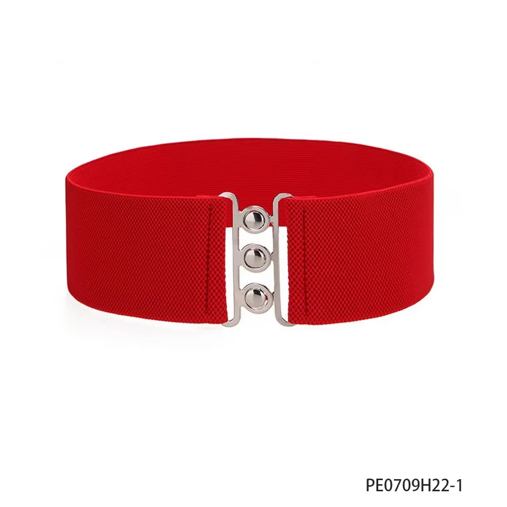 PESENAR Cinto largo elástico vermelho estilo anos 1950 com fivela de metal para acessório de festa de fantasia retrô vintage
