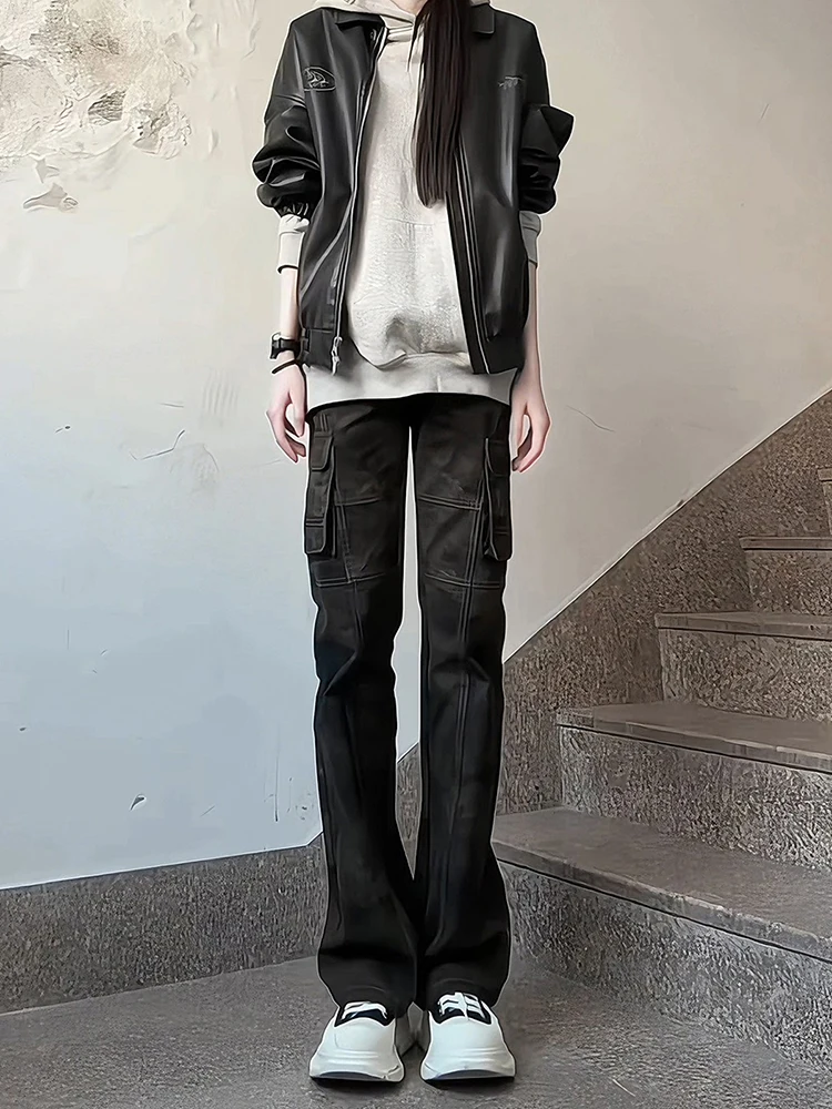 

American Sle Camouflage Fce Lined Men's Jeans Spring Autumn Slim Fit Long Legging Workwear Pants Large ket Bootcut