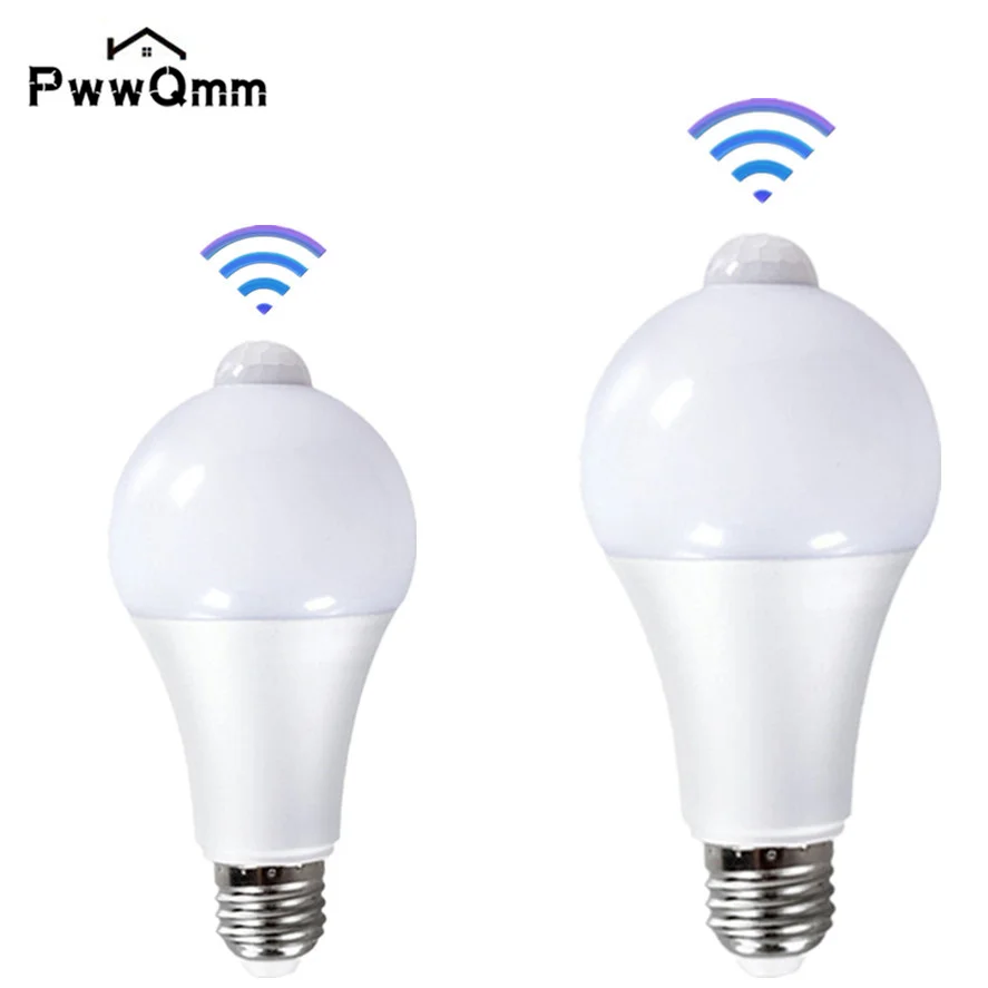 PwwQmm LED 220V E27 PIR Motion Sensor Lamp 12W 15W 18W Bulb with Motion Sensor Infrared Radiation Motion Detector night light