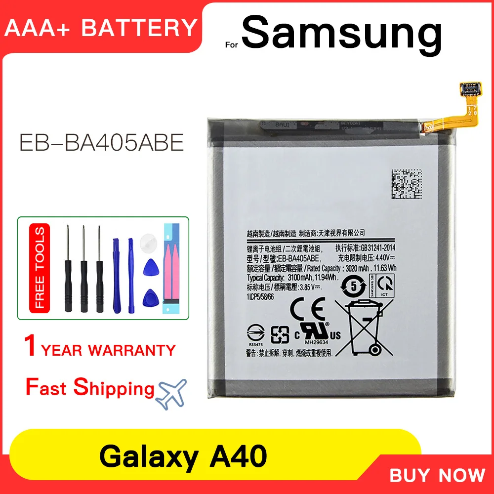 

Genuine New EB-BA405ABE EB-BA405ABU Battery For SAMSUNG Galaxy A40 2019 SM-A405FM SM-A405DS A405FN/DS GH82-19582A +Tools