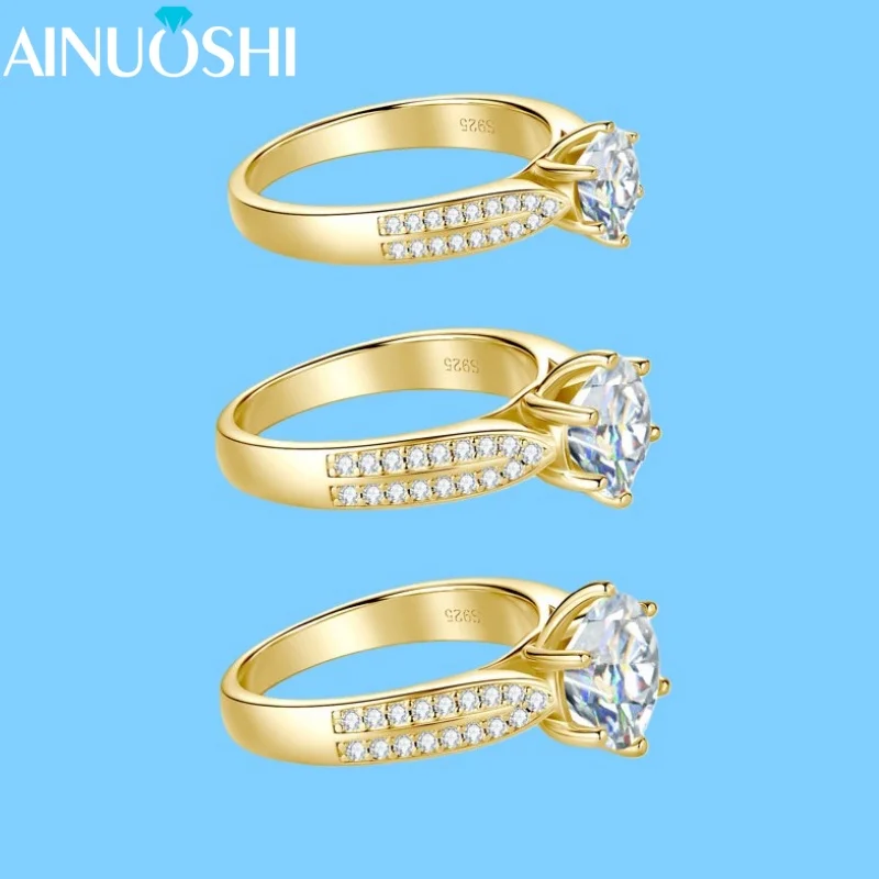

AINUOSHI Новое D1.17CT круглое кольцо с муассанитом для женщин, стерлинговое серебро S925, классические обручальные кольца, роскошные ювелирные изделия для пары, подарки