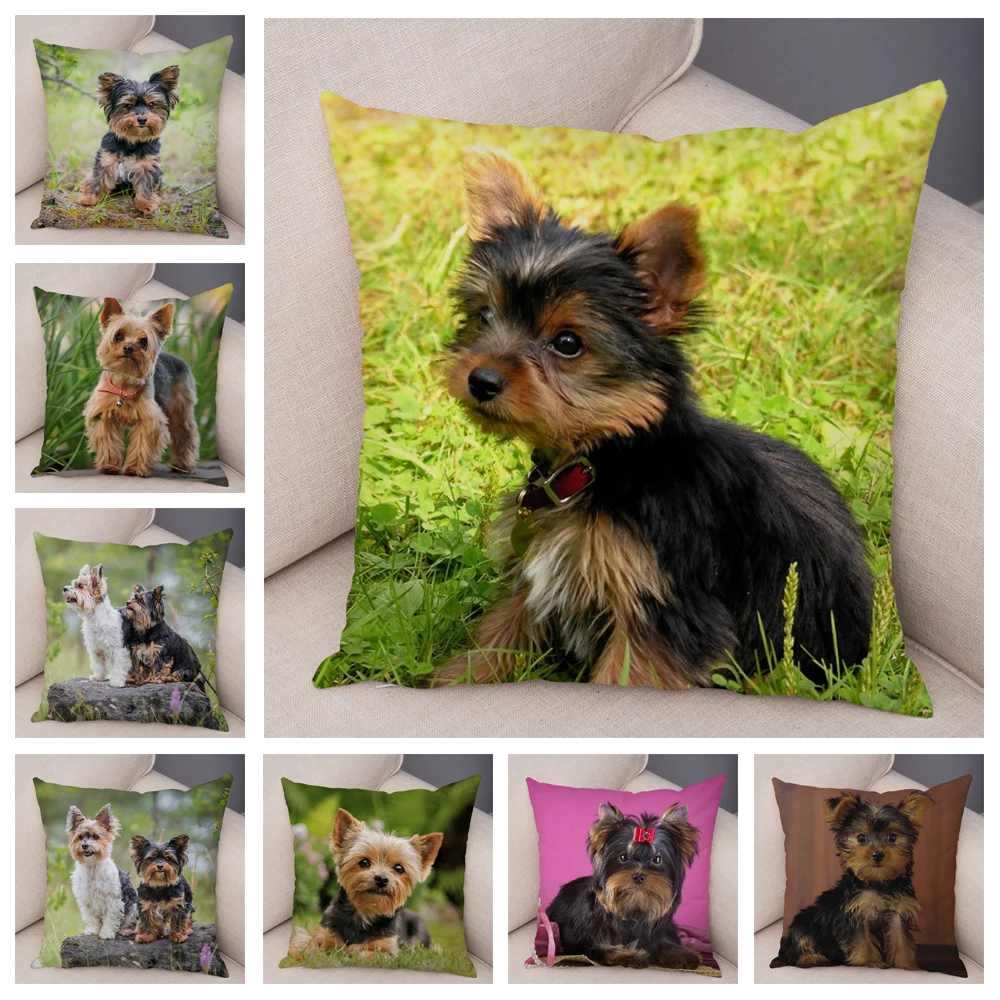 Cute Pet Animal Cushion Cover MINI Yorkshire Dog Polyester Pillowcase Decorative  Print  for Sofa Home Ca