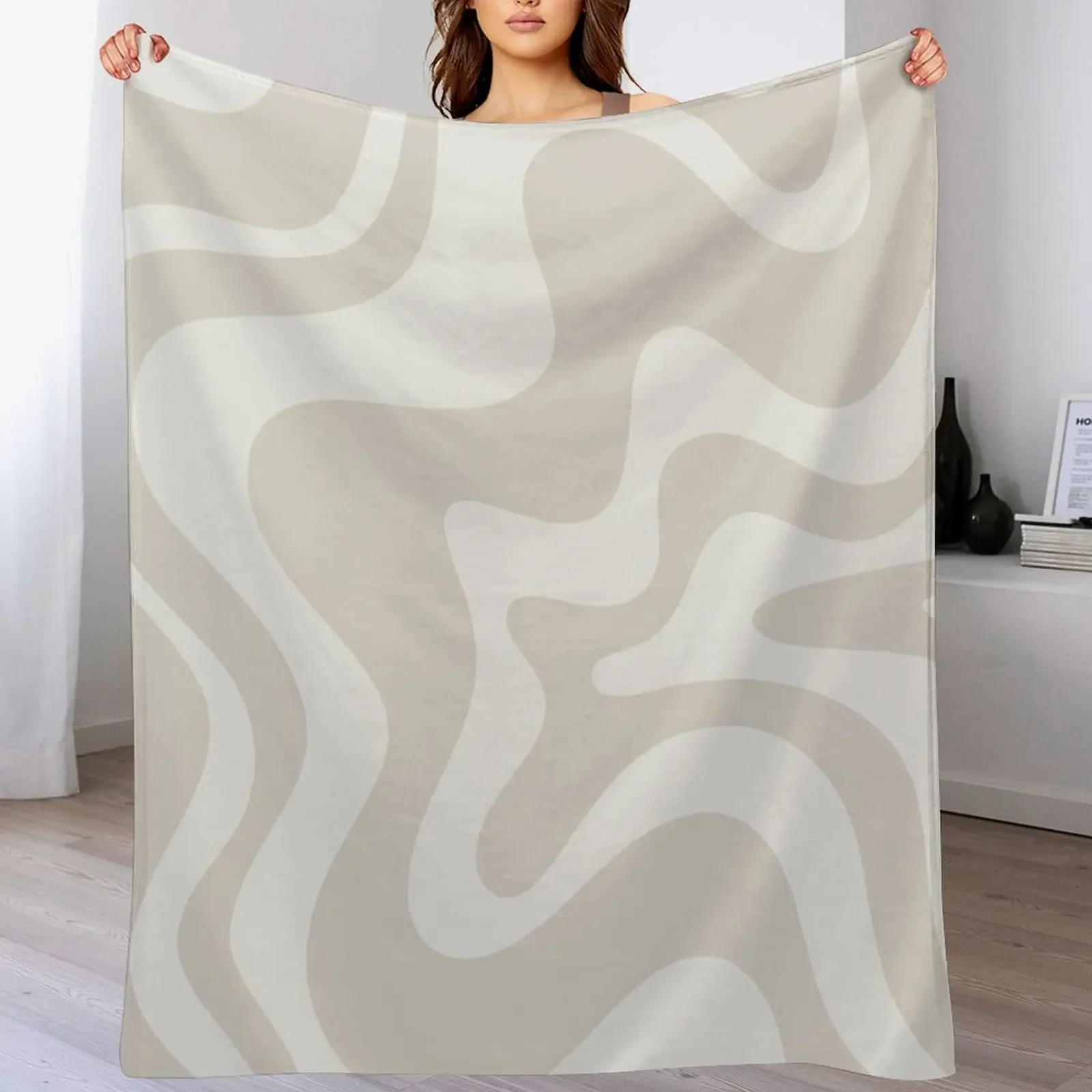 Liquid Swirl Contemporary Abstract Pattern in Mushroom Cream Throw Blanket Plush decorative Blankets