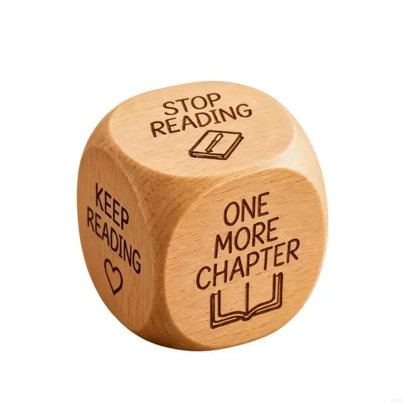 Reading Prompt Dices Tool Wooden Engraved Reader Block for Book Lovers, 2 Inch Shelf Accent for Bedside or Bookshelf Use 896C