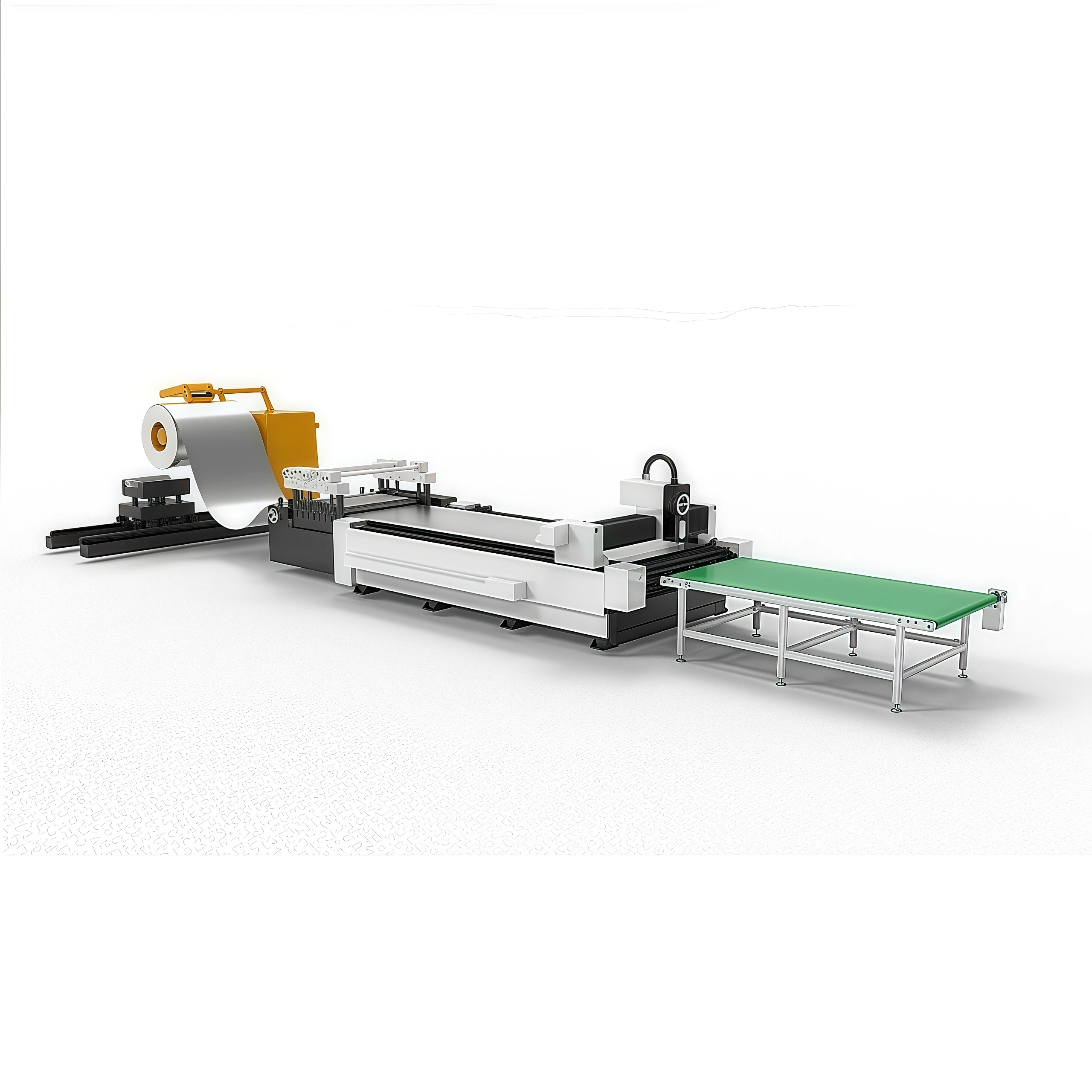 High-Power CNC Fiber    Cutter with Hydraulic Decoiler & Belt-Type Receiving Table for Coil Material