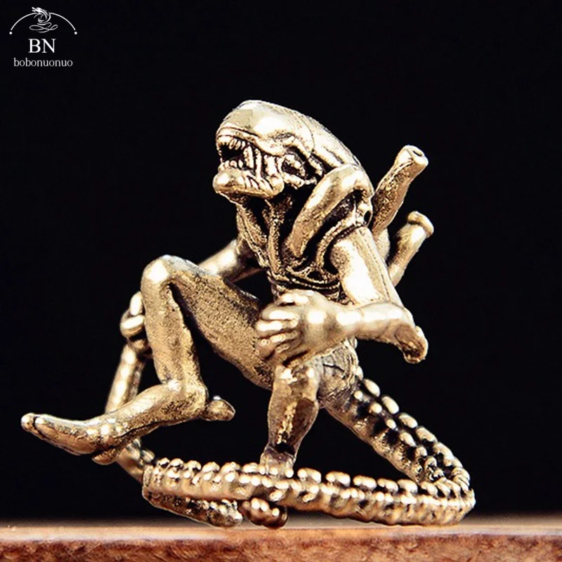 White Solid Brass Reclining Alien Dragon Figurine Retro Decor, Desktop Ornament for Home/Office, Collectible Art & Unique Gift