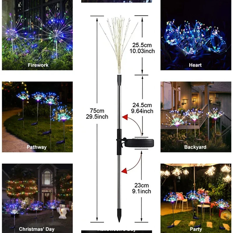 Imagem -06 - Led Solar Jardim Luzes ao ar Livre Fio de Cobre Impermeável Luz Decorativa do Gramado Faça Você Mesmo Firework Lamp Pátio Plantador Caminho pc Pcs Pcs Pcs