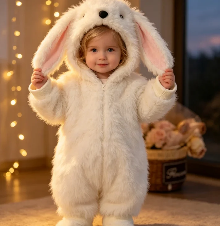Girls' Onesie 2026 Autumn and Winter New Children's Clothing Korean Style Girl Baby Foreign Fluffy Cute Animal Onesie