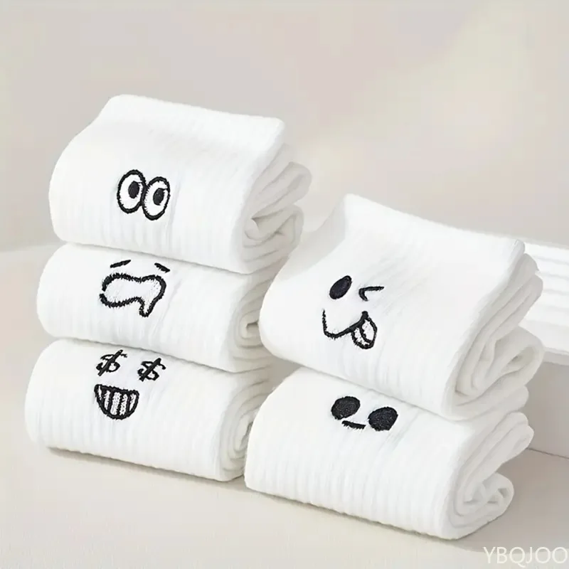 5 أزواج من الجوارب الرجالية العصرية متعددة الاستخدامات متوسطة الطول من القطن الجديد لربيع وخريف جوارب رجالية مريحة وبسيطة