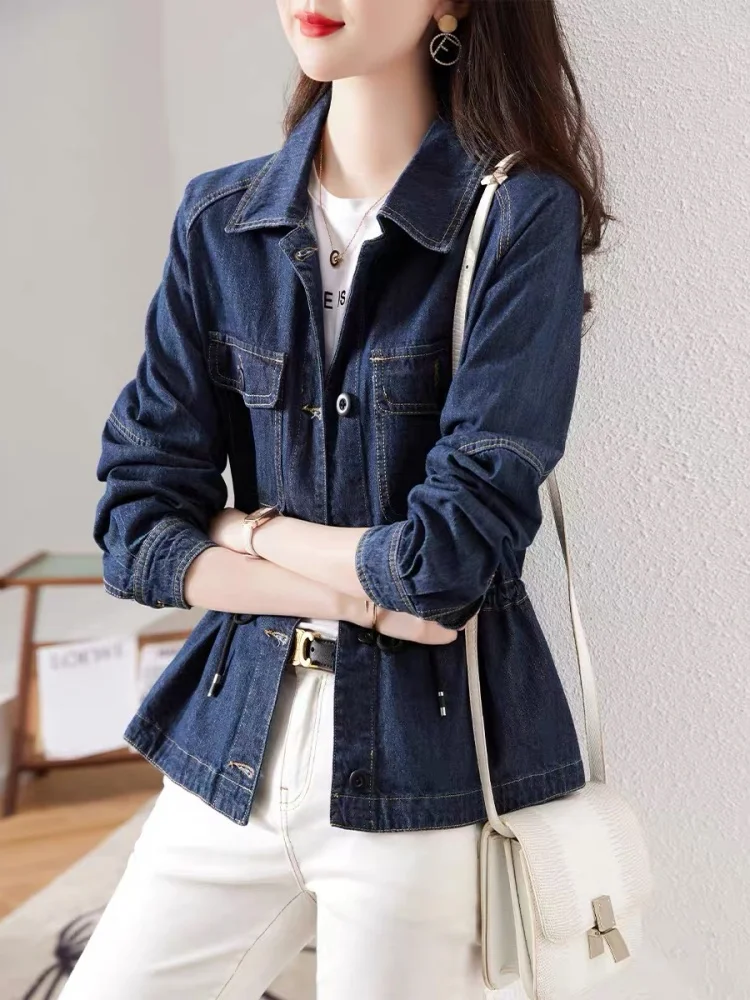 Spring Autumn 2026 New Style High Waist Slim Fit Long Sleeve Denim Jacket Women's Business Casual Fashion Outerwear Top