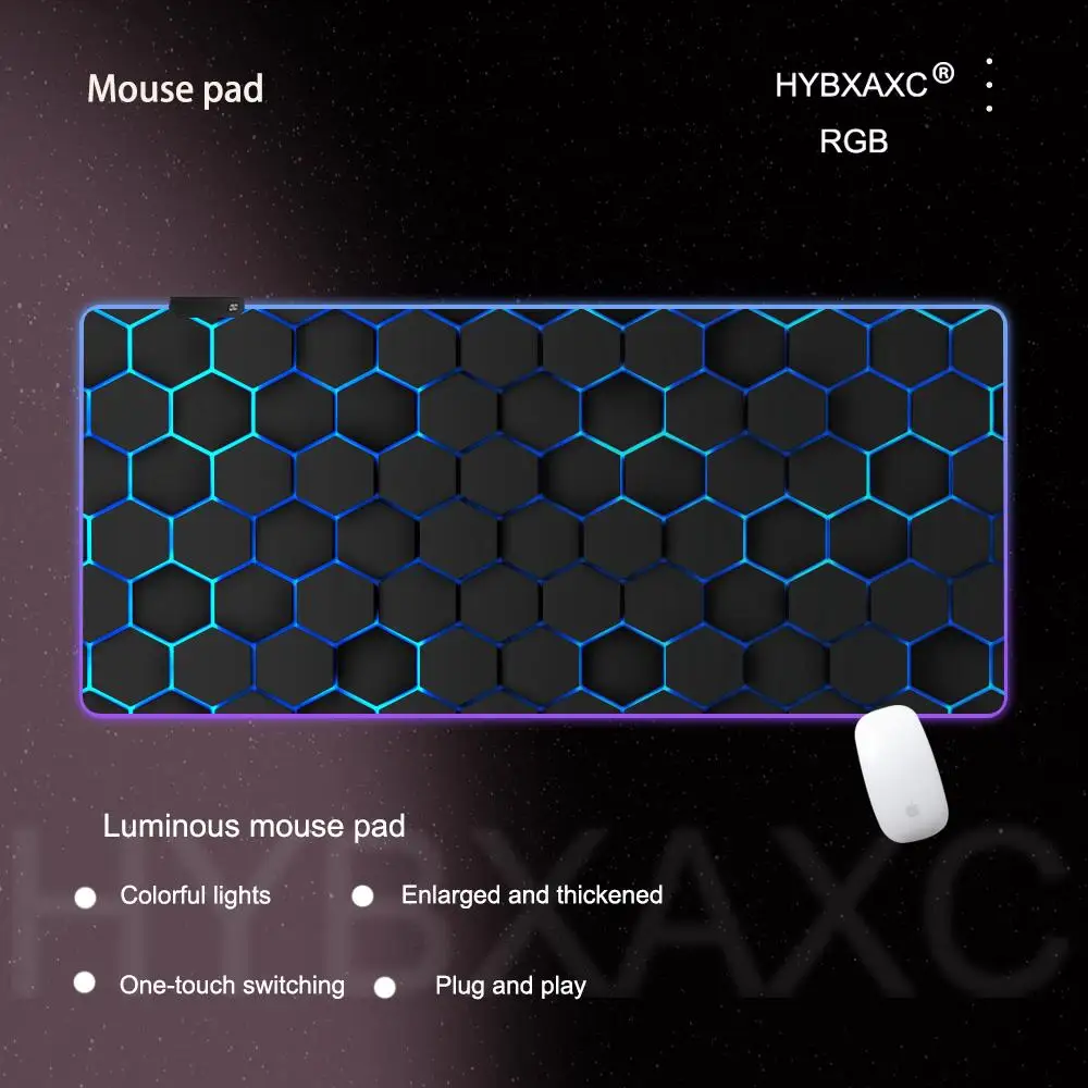 Black Trendy cool & simple style Mouse Pad RGB Gaming Mouse Pad Desk Mat Gamer Large LED Light XXL MousePads PC Computer Carpet