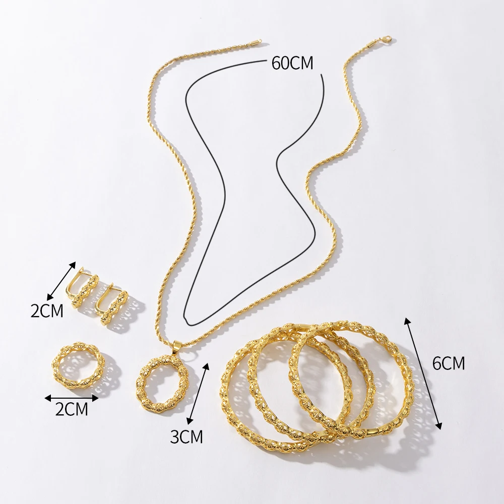 LUIZADA Marokko Trend Goldfarbenes Schmuckset für Party-Design, Ohrringe und Anhänger, Halskette, Armband, Ring-Set für Verlobung – Detail 1