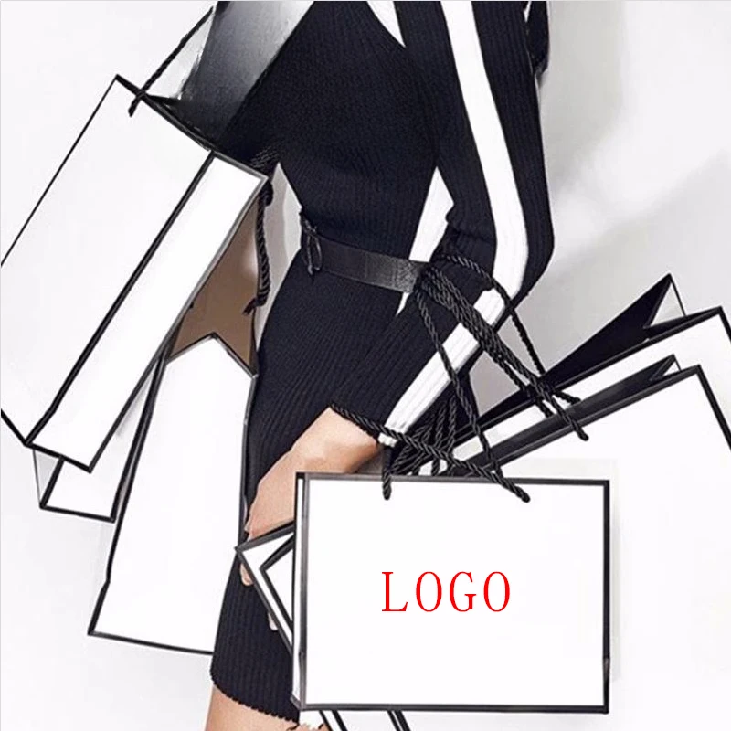 100pcs Print my logo Clothing Store bag Tote bag Paper bag High-grade clothing Gift Shopping kraft paper bag