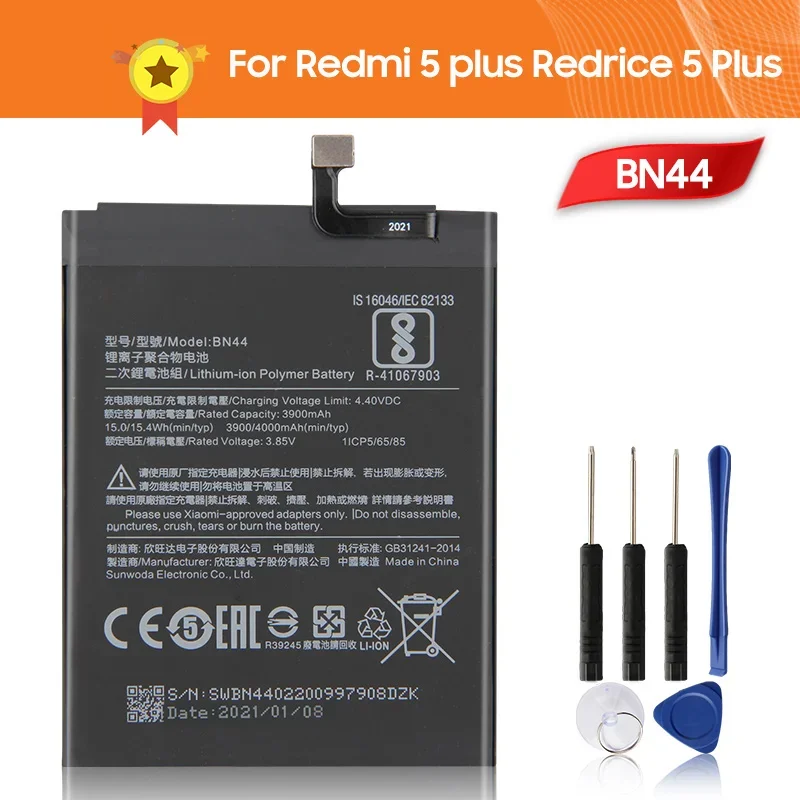 

Phone Battery BN44 For Xiao mi Redmi 5 plus 5.99" Redrice 5 Plus 4000mAh BN44 Replacement Battery + Tool