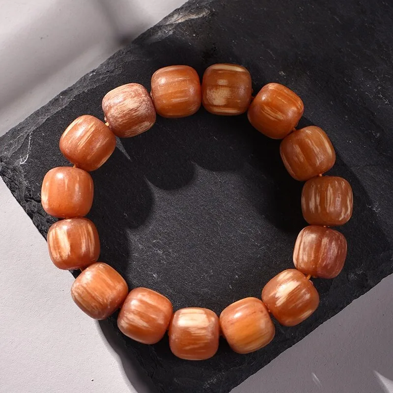 Full Oil Pine Amber Wood Old Type Bead Bracelet Translucent Jadeified Prayer Wristband for Men Gifts