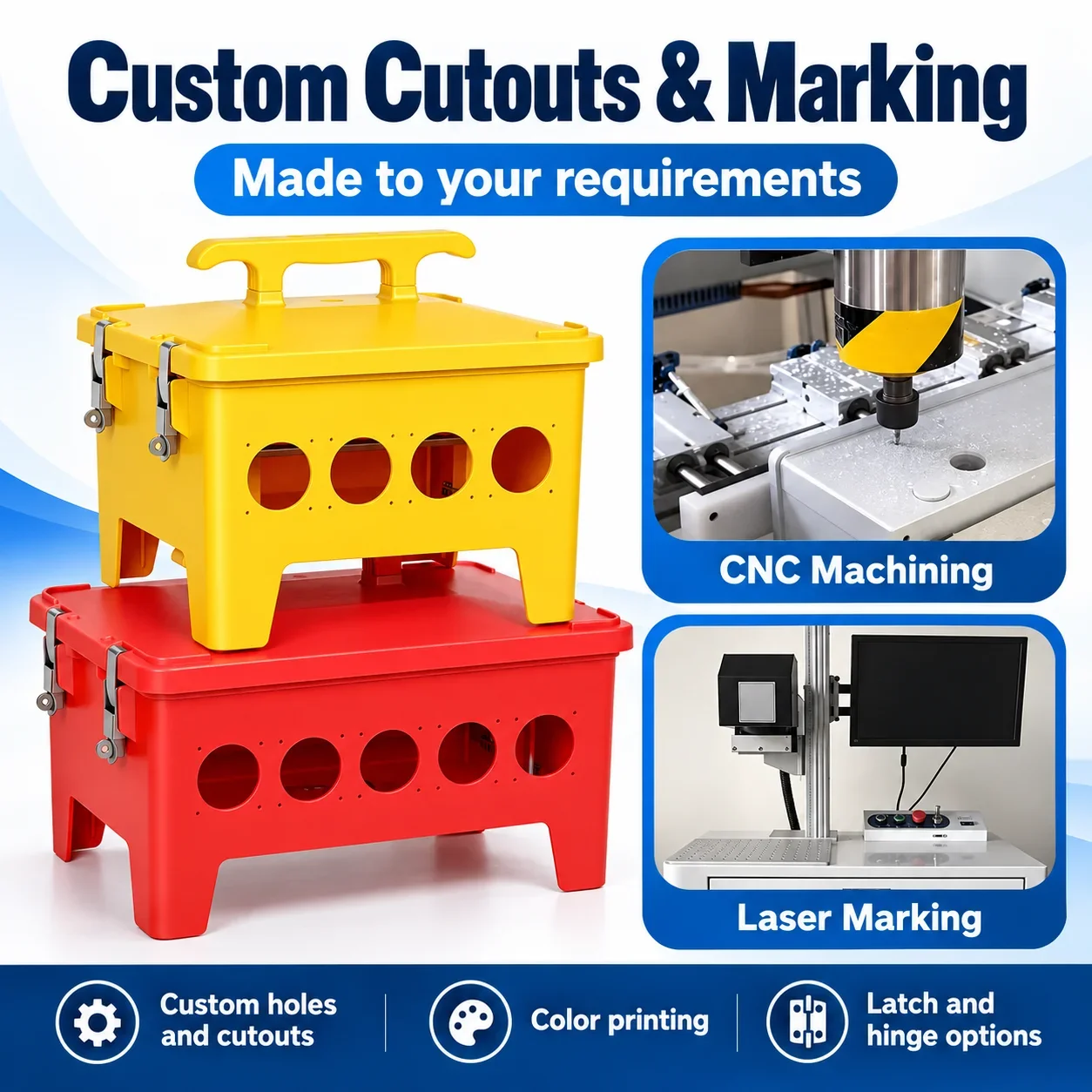 12 Way Portable Industrial Socket Box Empty ABS Enclosure with Carry Handle and Custom Cutouts for Construction Sites