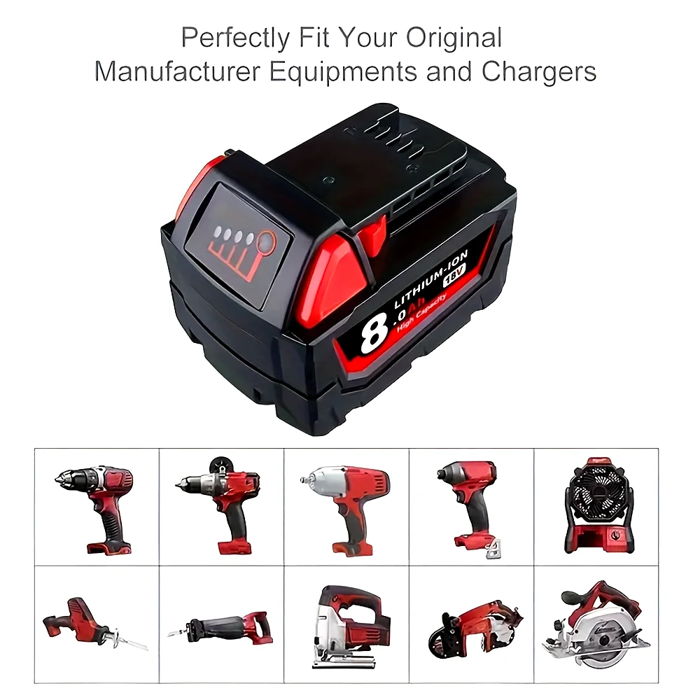 

For Milwaukee 48-11-1860 48-11-1850 48-11-1840 Tool Battery For Milwaukee M18 18V 12000mAh 18650 Lithium Replacement Battery