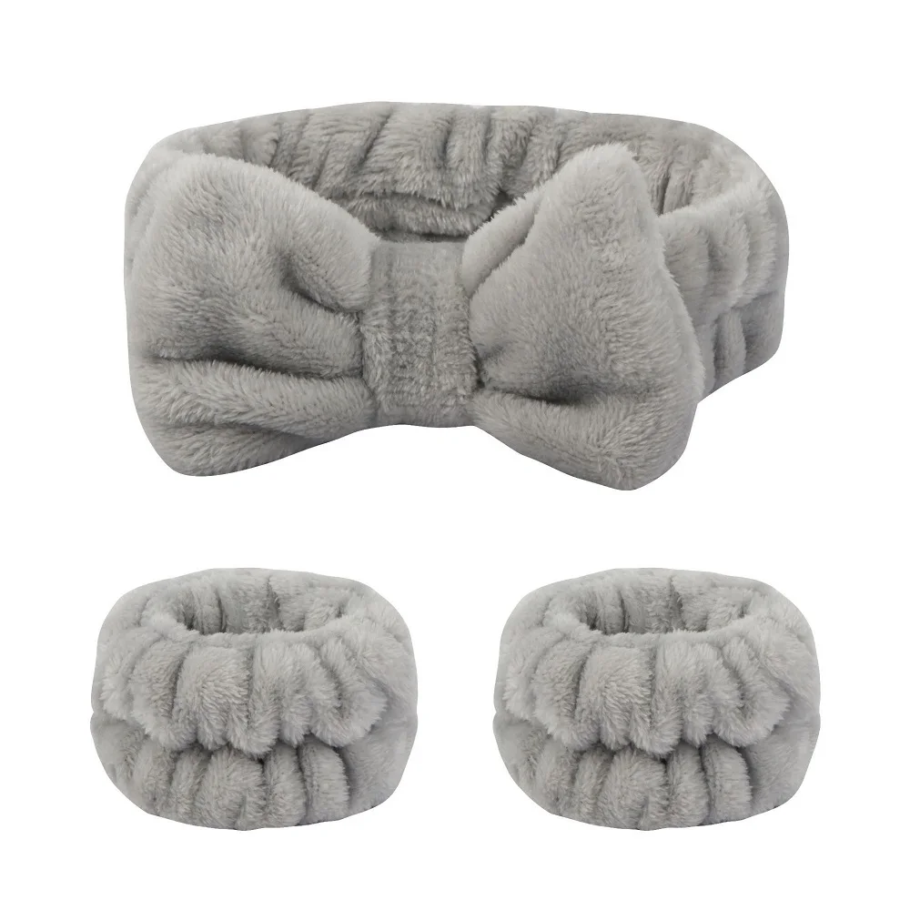 Flanell-Stirnband mit Schleife vorne, elastisches Stirnband, Gesichtswasch- und Make-up-Stirnband, wasserdichte Handgelenkabdeckung, Haargummi-Stirnband – Detail 5