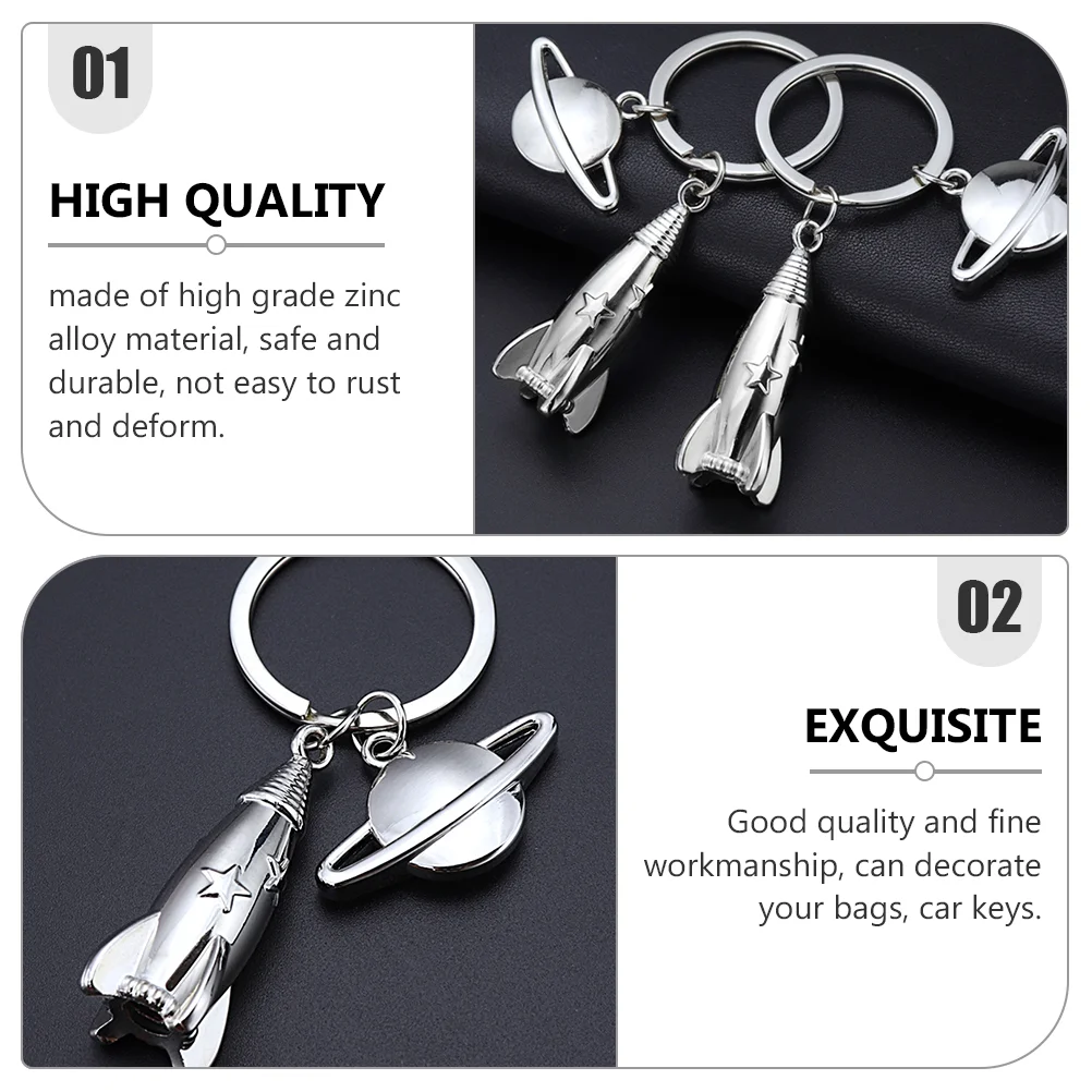 2 Pcs Key Chain Pendant Hanging Rockets Men Rings Planet Zinc Alloy Wallet Chinese Style Purse