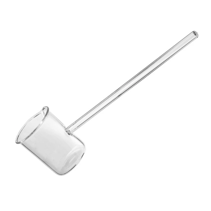 ถ้วยตักตัวอย่างขนาด 100 มล. ด้ามยาว ช้อนตักยา แก้วใส ทนความร้อนสูง ทำจากแก้วบอโรซิลิเกต ทนกรด