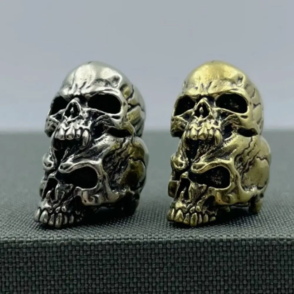 Handmade Sculpture Brass Bead Charms Retro Animal Paracord Bead DIY Jewelry Accessories Tiger Double-layer Skull Brass Bead