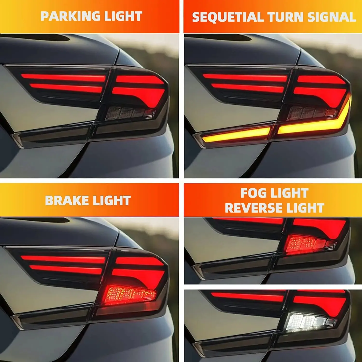 LED Taillights For Honda Accord 10th Gen 2018-2020 Scanning Dynamic Animation Breathing DRL Sequential Indicator Rear Lamp Assem