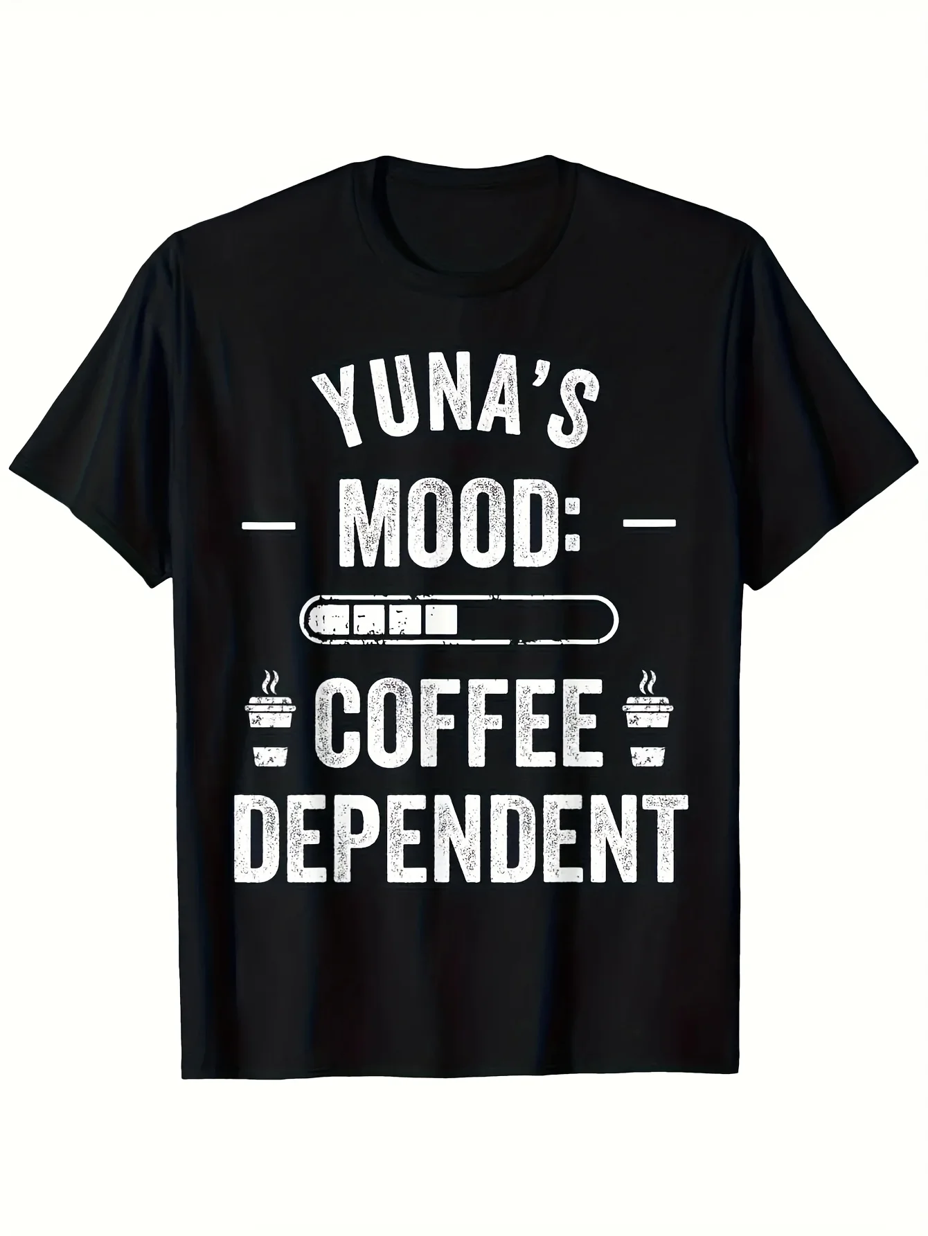 2026 YUNA Coffee Enthusiast T-Shirt for Both Genders - Humorous Yuna'S MOOD COFFEE DEPENDENT Phrase & Coffee Bean Heartbeat Grap