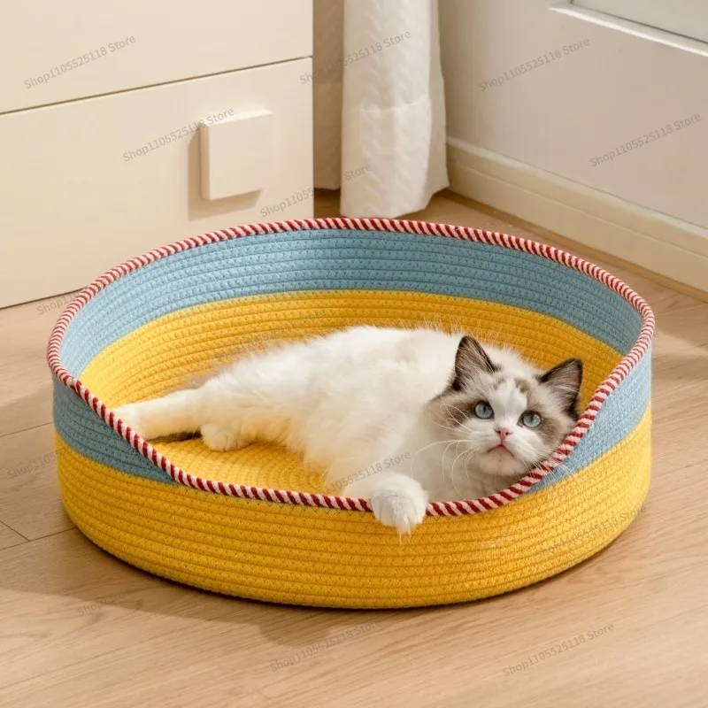 For Cat Scratching Board, Cat Litter Integrated Wear-resistant, Crumb Cat Woven Sleeping Basket, Universal in All Seasons