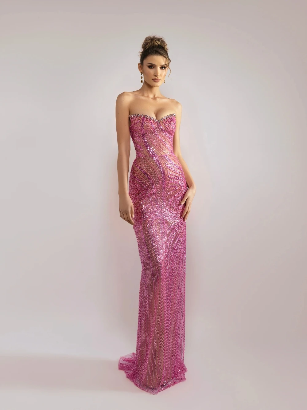 

Newest Fuchsia Beaded Mermaid Prom Dress Glittering Sequined Customized Cocktail Evening Wear Statement Sexy Club Party Gown