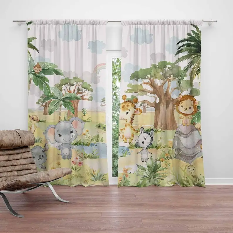 Safari Animals Nursery Curtains Kids Bedroom Curtains Black Out Nursery Decor Baby Room Bedroom Living Room Curtains