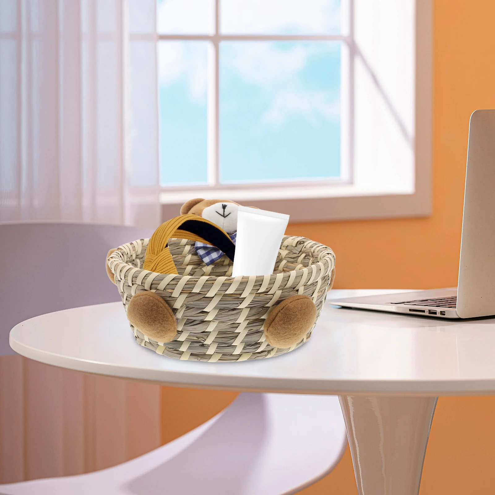 

Adorable Bear Shaped Wicker Basket Spacious Handwoven Straw Storage for 's Room Home Decor Organizing Crafts Blankets