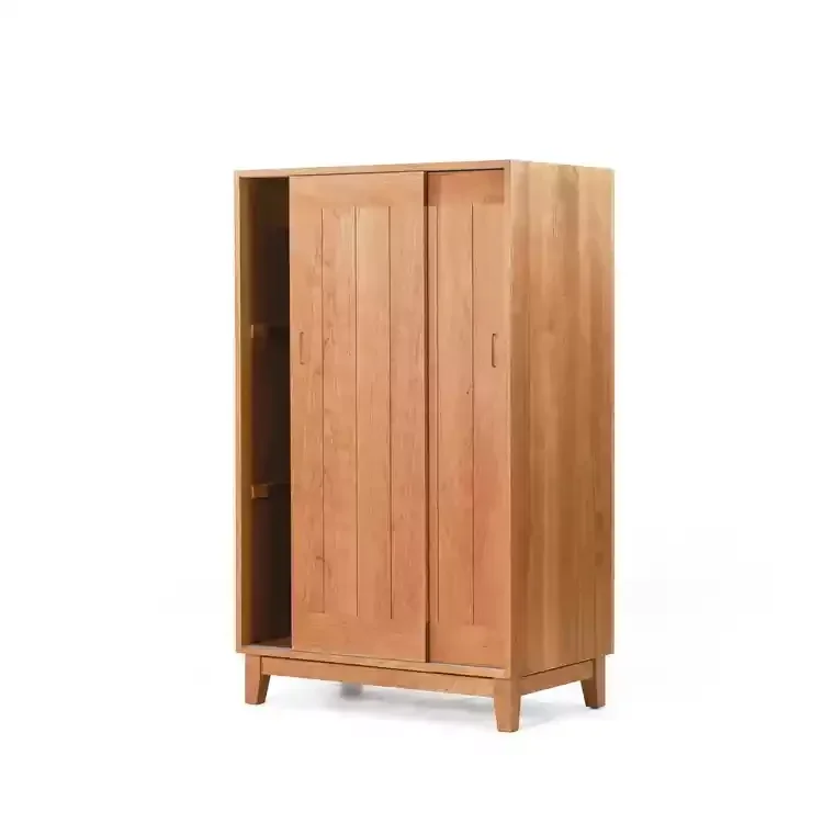 Red oak black walnut small apartment wardrobe sliding door cabinet