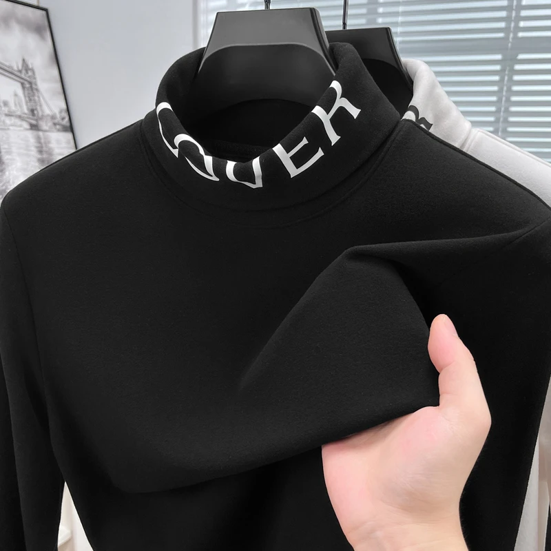 Double-Faced Dralon Man Long-Sleeved T-Shirt Color Blocking Crew Neck Letter Print Autumn Winter Fashion Versatile Leisure Tops