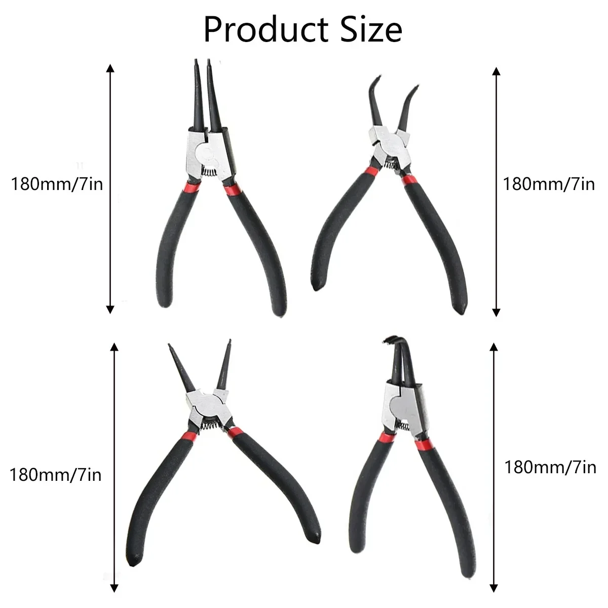 7 Inches Long Nose Plier,4Pcs Circlip Plier Set,Inner Outer Staight Bent,Plier Retaining Snap Ring Remover Tool