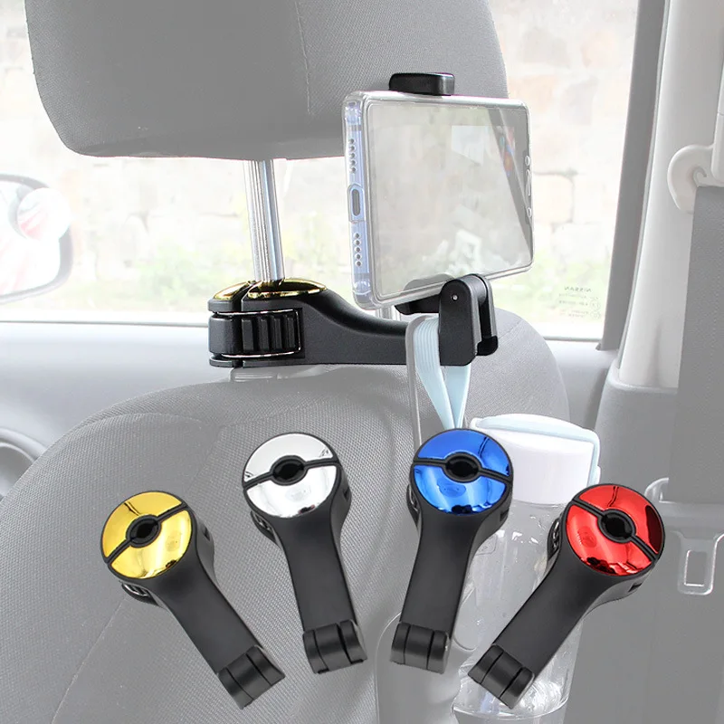 Universal 2-in-1 Car Hooks Back Seat Headrest Mount Holder For iPhone Samsung Xiaomi Huawei 360 Degree Mobile Phone Holder Stand