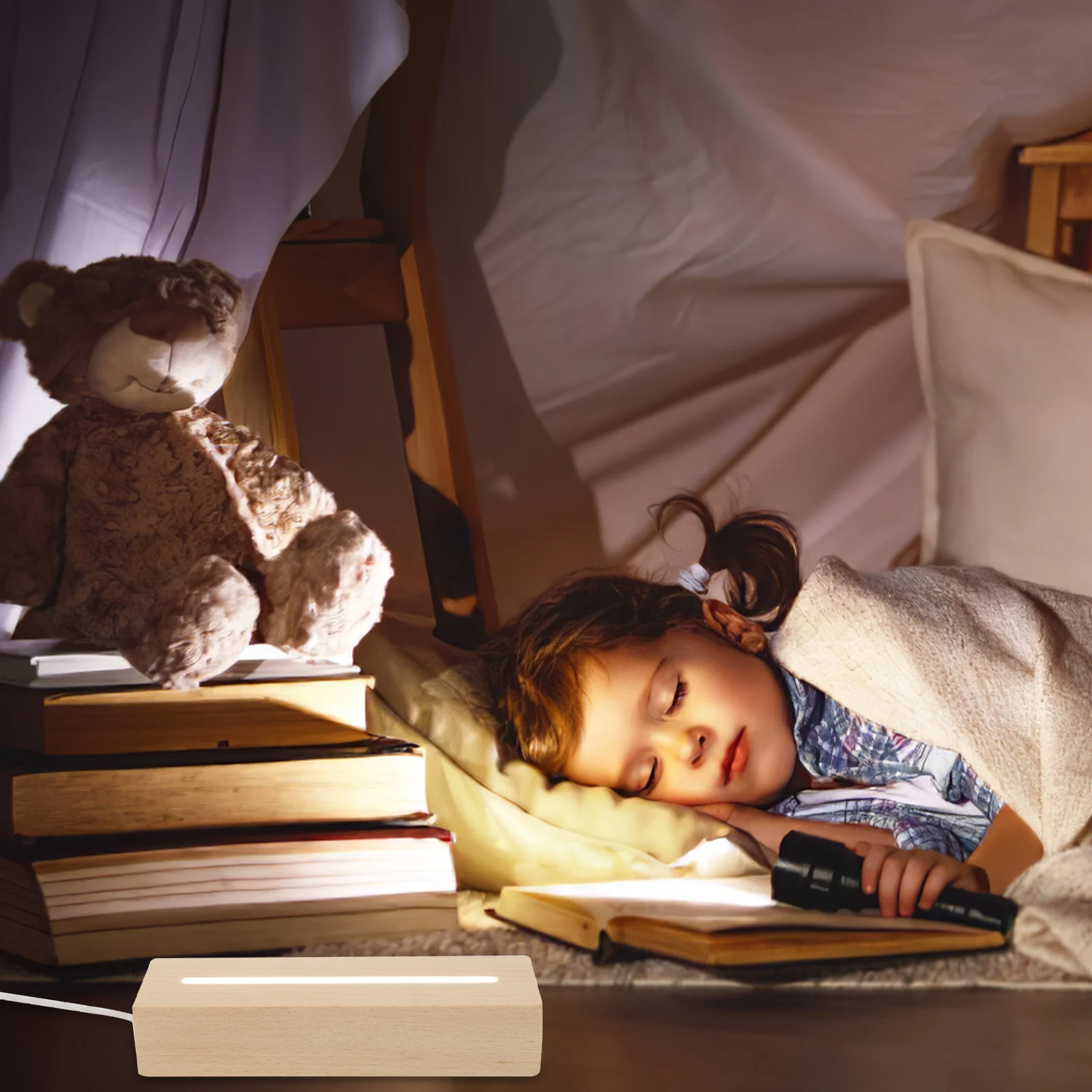 

1 шт. деревянный светильник, креативный светодиодный держатель для лампы, USB-подставка для домашнего ночного декоративного ремесленного светильника, многоцелевой