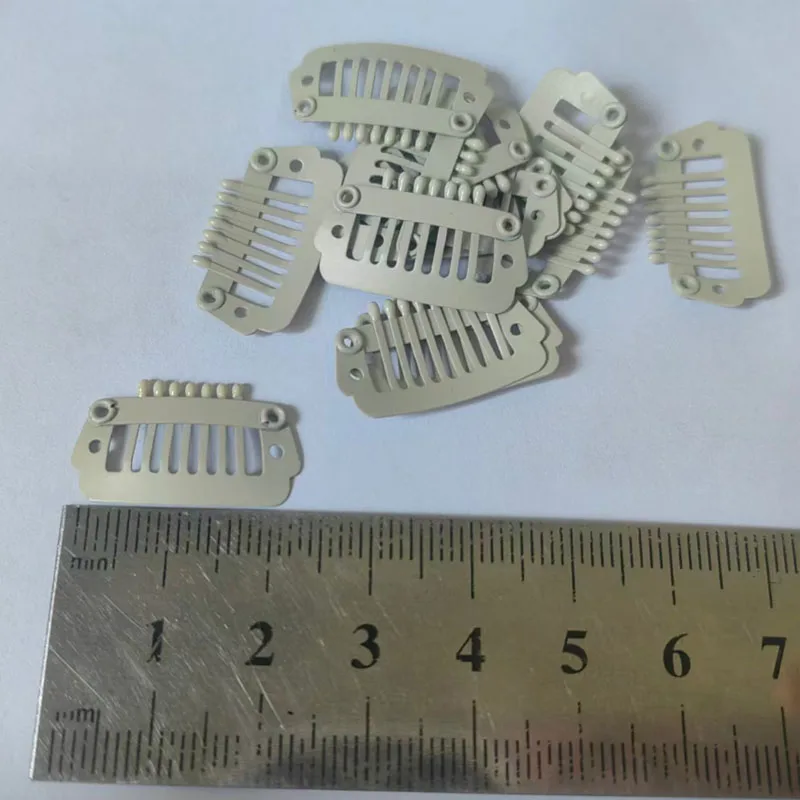 50pcs 2.3cm 7 teeth black blonde color stainless Snap Clips for Hair Extensions Clip-on Wig Wigs Weft Hairpiece I Shape  Clips