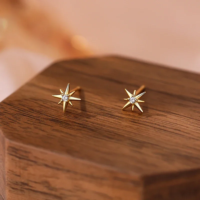 SOFTPIG 100% 925 Sterling Silver Zircon 6.5mm Star Stud Earrings for Women Classic Fine Jewelry Minimalist Accessories