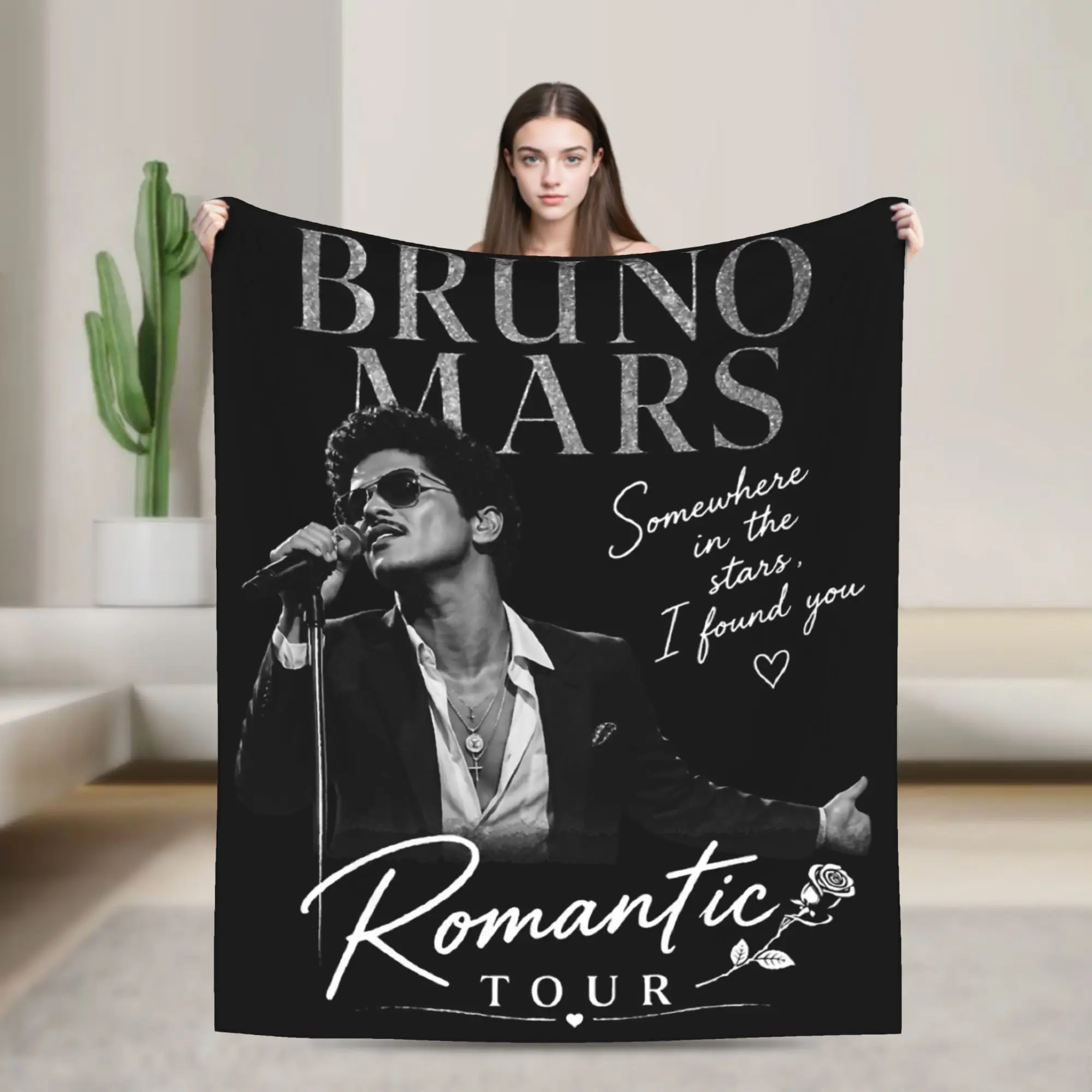 Super Soft Bruno Mars Romantic Tour 2026 Throw Blanket Premium Fleece Flannel Lightweight  Bed Blanket Cozy Fluffy Blankets