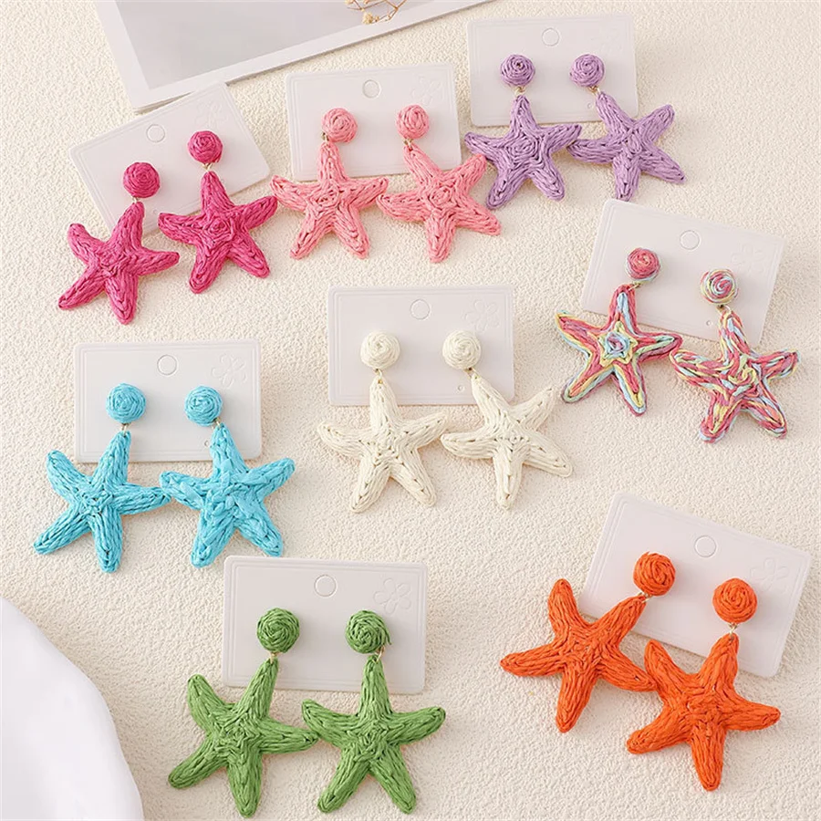

Cute hand-woven starfish earrings ethnic style bohemian grass flower earrings women's beach vacation jewelry gift accessories