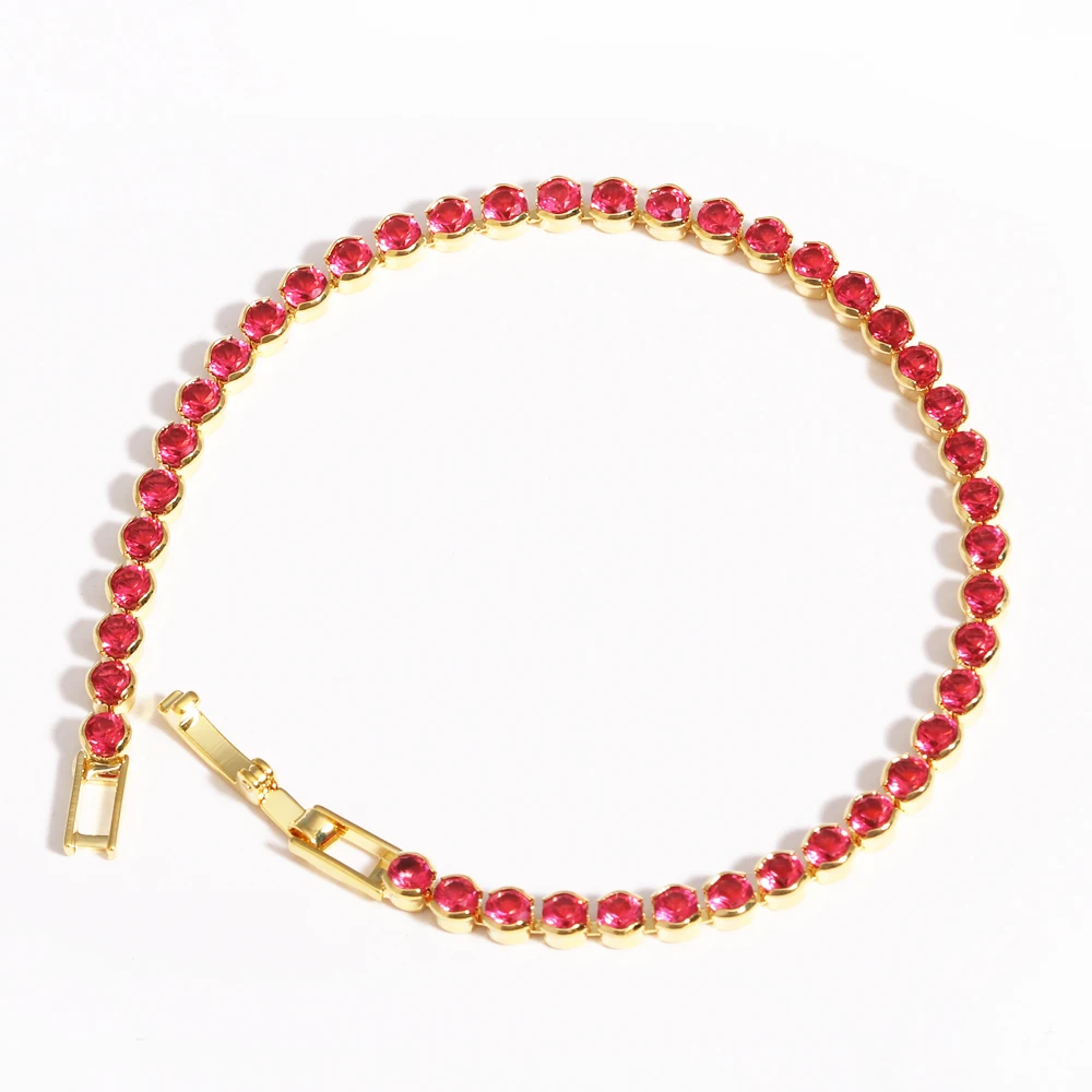 Gute Qualität Einfache Runde Zirkonia Rose Rot 5A CZ Tennis Kette Armband Klassische Mode Frauen Schmuck