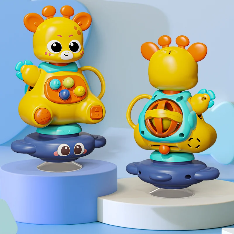 Interactive Giraffe Toy with Suction Cup Base - 360° Rotating Multifunctional Sensory Toy for Hands-On Learning & Play