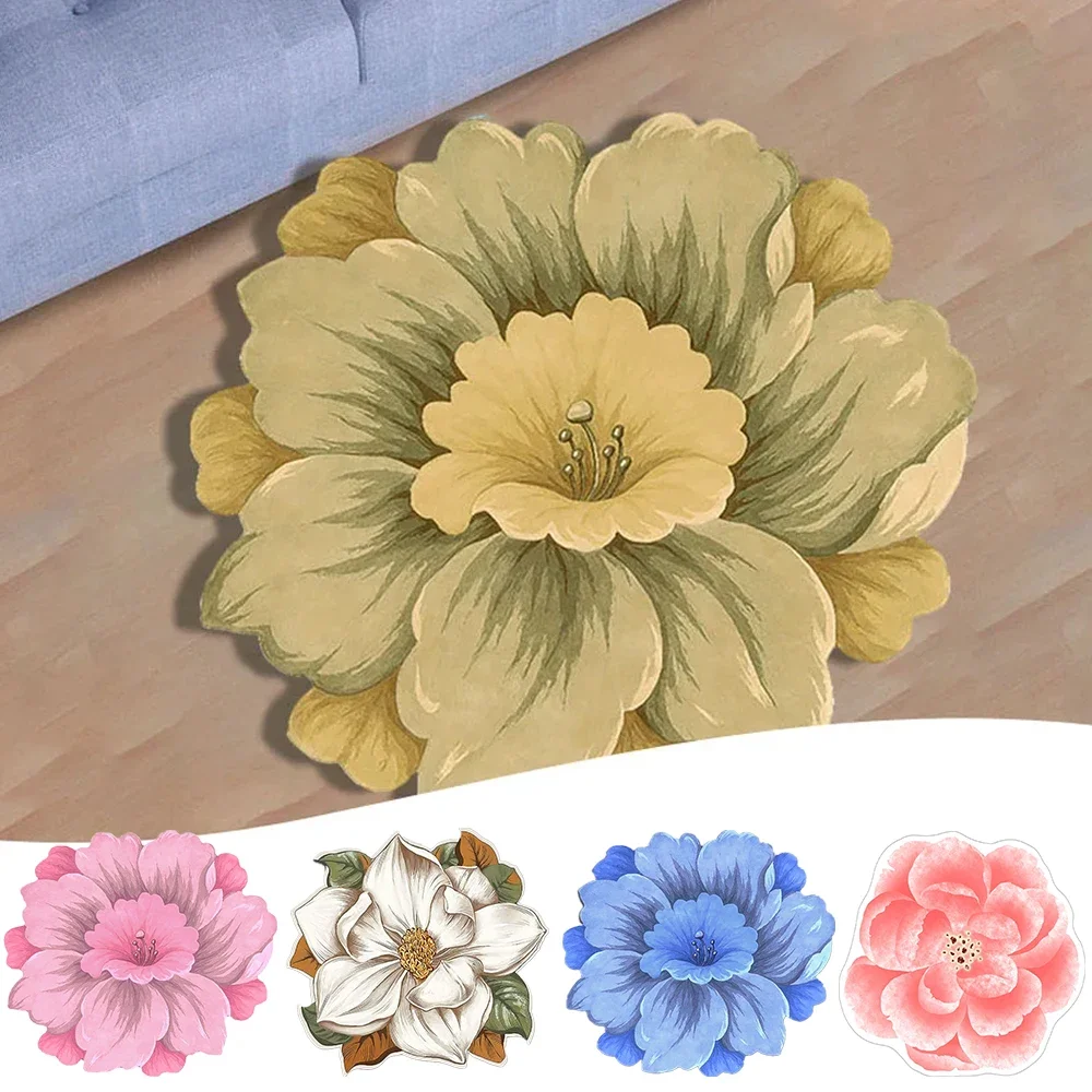 1PC Pastoral Flower Carpet Simple Flower Shape Easy Care Living Room Carpet Cloakroom Mat Bedside Computer Chair Rugs Area Rug