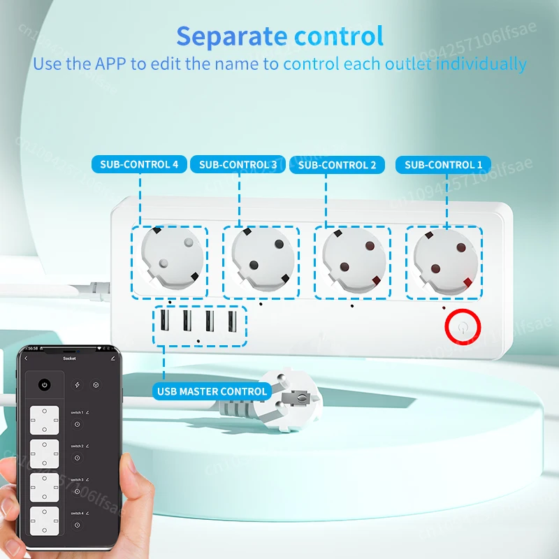 Presa multipla 10A/16A Tuya Smart Plug Presa multipla Cavo di prolunga Presa UE per casa intelligente Funziona con Alexa