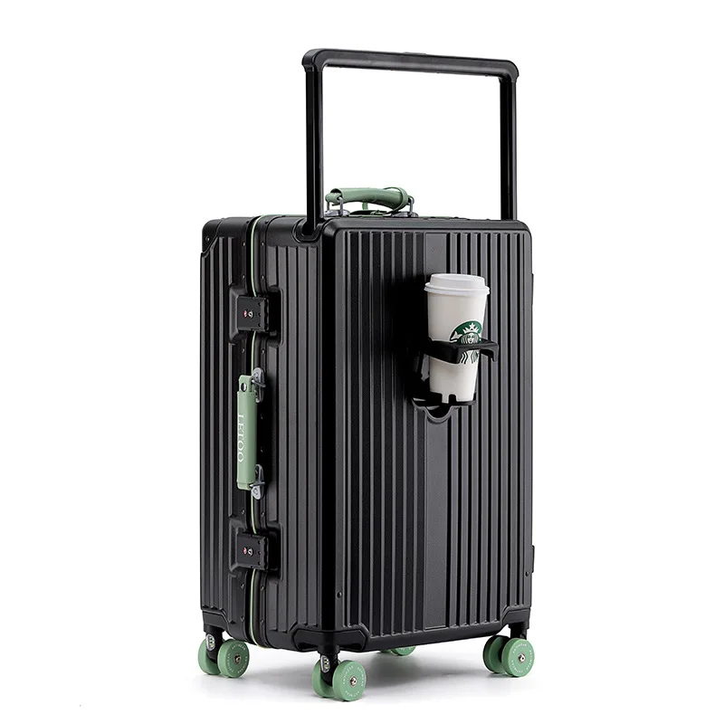 New Wide Handle Suitcase Luggage with Cup Holder Suitcase Trip Cabin 20/24/26 Inch TSA Customs Lock Travel Bags Leather box