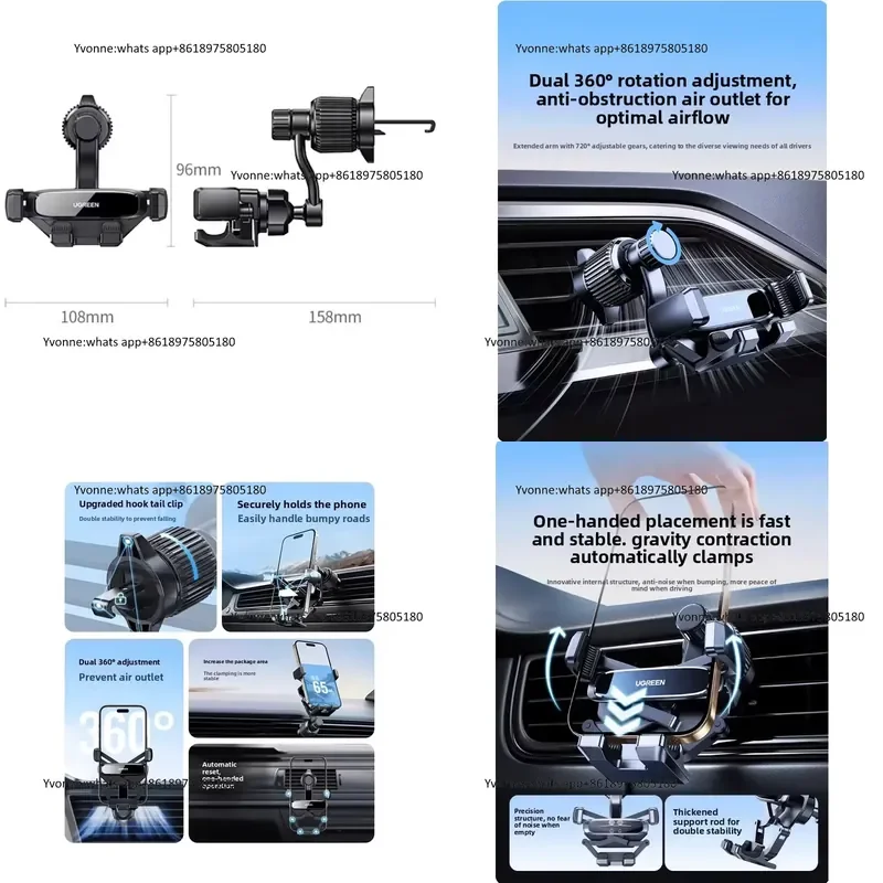Ugreen LP671 Air Vent Phone Holder Patented Anti-Shake Tail Hook Design Gravity-Supported Car Navigation Mount Suitable Use